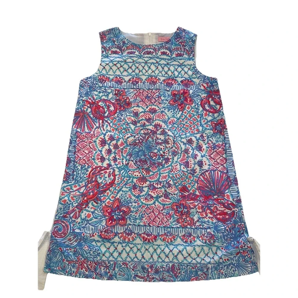 Lilly Pulitzer Girls‎ Classic Shift Dress Size 10 M Seashells Lobster &Flowers